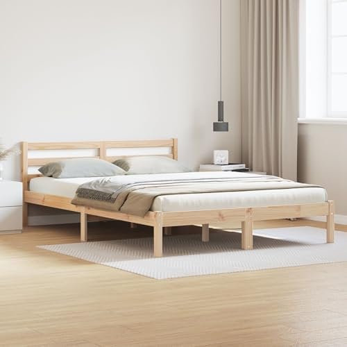 vidaXL Bettgestell mit Kopfteil Braun 220 x 140 cm Massivholz Kiefer, Stylische Schlafzimmermöbel, modernes Bettgestell aus Kiefer, eleganter Kopfteil, minimalistisches Design für schickes Zimmerdekor