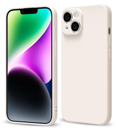 Svaove for iPhone 14 Phone Case Liquid Silicone, Thin Ultra Slim Minimalist Phone Cover, Girly Cute Plain Bright Solid Color Matte Soft Rubber Jelly Gel Plastic TPU Bumper, Beige Cream