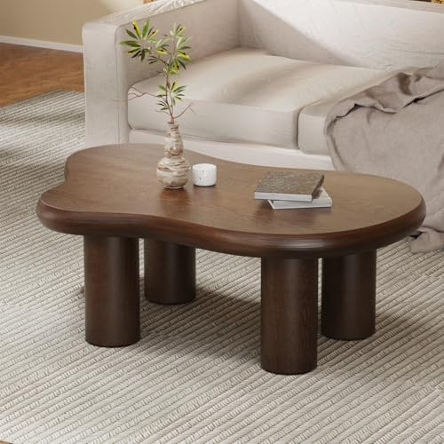 Cloud Couchtisch, modern, niedlich, unregelmäßig, einfacher Tee-/Mitteltisch für kleinen Raum, Beistelltisch für Wohnzimmer, Heimbüro, drinnen (Braun 116,8 x 78,7 x 38,9 cm (B x T x H)