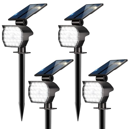 Solarlampen für Außen Garten mit Bewegungsmelder, 4 Stück IP65 Wasserdicht Solarstrahler für Aussen mit 2-in-1 Auto-Ein/Aus, 3 Modi 6500K Kaltweiß Verstellbare Panel Solarleuchten für Weg Gehweg Wand