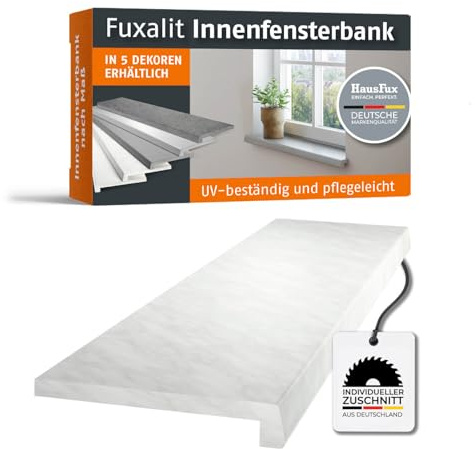 HausFux Fuxalit Innenfensterbank Carrara Marmor – Zuschnitt auf Maß – MDF Fensterbank mit CPL-Beschichtung – modern, UV-beständig, pflegeleicht (Carrara Marmor, T x L | 25 x 200 cm)