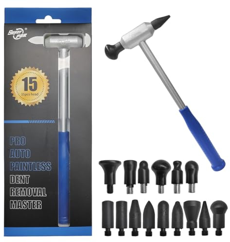 YTFRL 16PCS Auto Body Hammer Tools Set, Paintless Dent Removal Tool with 15 Different Shaped Heads, Aluminum Repair Hammers Tap Down Tool for Car Body DIY Dent Fix, Car Accessories