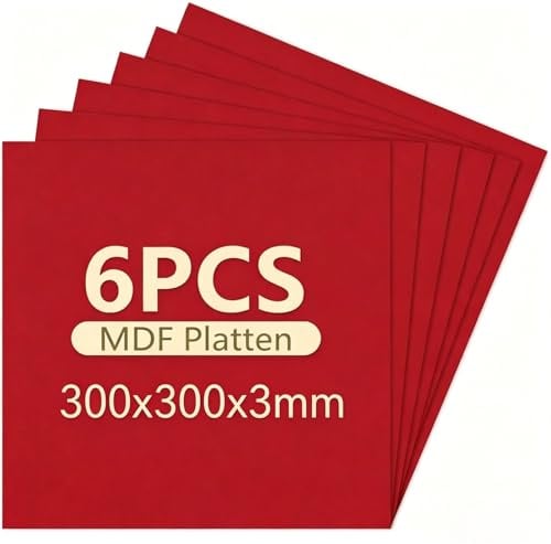 Creatorally 6 Stück Farbige MDF Platten für Lasergravur und Laserschneiden, 300x300x3mm, Unbehandeltes Faserholz für DIY Bastelprojekte, Wohndekoration & Schilderherstellung (Rot)