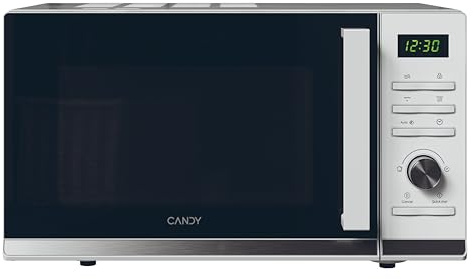 Candy CMGA25TNDW, Microondas con Grill, 25L, 900W-1000W, 11 Niveles de Potencia, Mando Giratorio y Botones, 19 automenús, Plato 25,5 CM, Display Digital, Descongelación, Apertura Izquierda, Inox