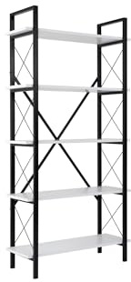 Stilvolles Bücherregal mit Metallrahmen, 90 x 180 x 33,5 cm | 100% melaminbeschichtete Spanplatte | wandmontierbar, Weiß & Schwarz | perfekt für Zuhause & Büro