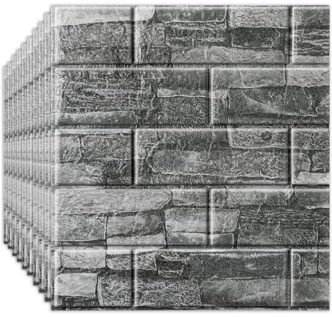 Beswitory 60PCS Roman Black 3D Brick Wallpaper Wall Stickers - Self-Adhesive and Waterproof Foam Panels, Easy to Install Peel and Stick Design for Home Decor