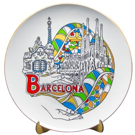 Suvenix Plato de 20 cm Barcelona cerámica decorativa de pared coleccionable recuerdo ES-MT-005