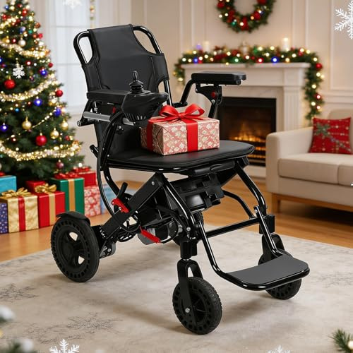 Sedia a rotelle elettrica pieghevole, sedia a rotelle elettrica, leggera, motore da 500 W, portata 20 km, per adulti, per tutti i terreni, per anziani (nero)