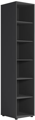 Lomadox Büro Regal Regalschrank Bücherregal Aktenregal mit 45 cm Breite, schwarz matt, mit 6 offenen Fächern, modern