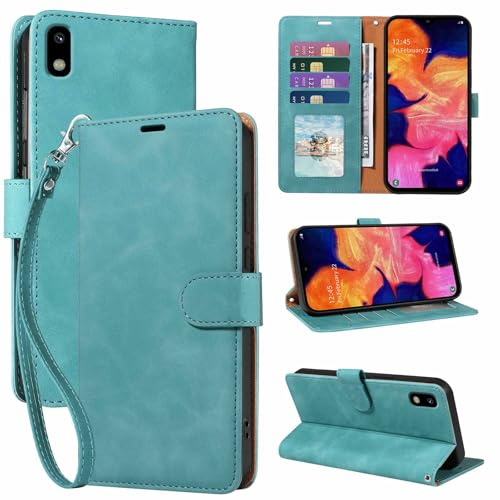 GOTOURED RFID Blocking for Samsung Galaxy A20E/A10E Case Wallet (Green) | 4 Card Slots, Soft PU Leather, TPU Inner Shell, Wrist Strap, Kickstand, Magnetic Folio Flip Cover, Shockproof Protective
