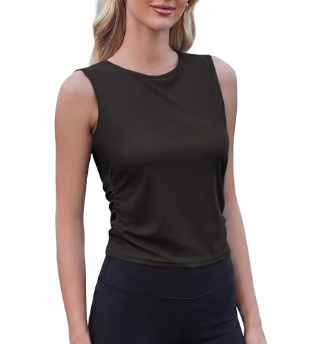 PINSPARK Sporttop Damen Ärmelloses Sport Tank Top Leichte Geripptes Tanktop | Atmungsaktiv Yoga Sport Oberteile Schnelltrocknend Laufshirt Lässige Crop Tops Sommer Fitness