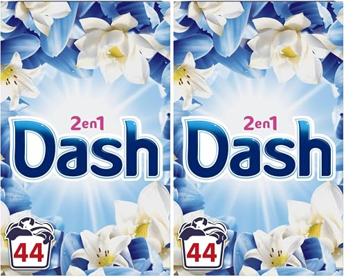 Dash 2en1, Lessive En Poudre, 44 Lavages, Parfum Air Frais et Fleurs Blanches, Avec Fraîcheur Lenor, Fabriquée En France (Lot de 2)
