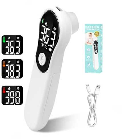 Thermomètre Frontal Sans Contact, Thermometre Bebe, Thermomètre Numérique Infrarouge pour Adultes, Lecture Précise avec Ecran LCD,°C/°F,Alerte Fièvre, Mesures Rapides et Précises (Crème)