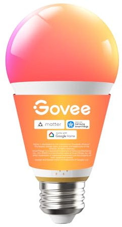 Govee E27 LED Smart Glühbirne, 1600 Lumen RGBWW, A21 dimmbar, 1 Stück | Kompatibel mit Matter, Alexa, Google & SmartThings, 64+ Szenen, Musik-Synchronisierung, CRI 90 Farbwiedergabe
