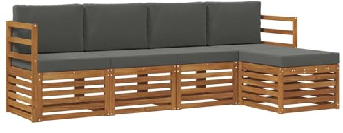vidaXL Sofagarnituren 5 pcs Natur und Anthrazit Massivholz Akazie, Garten, modernes Outdoor-Sofa-Set, modulare Terrassenmöbel, robuste Akazie, minimalistische Lounge, ideal für Pool