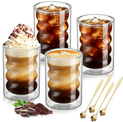 Latte Macchiato Gläser 4er Set mit Löffeln, Doppelwandige Kaffeegläser