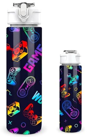 Susfyhya Boys Water Bottle with Straw, Game Drinks Bottle with Flip Top Lid, Leakproof Drinking Bottles for Adults Teen, Gaming Water Bottles for School, Sport & Travel, Gamer gifts for Boys (750ml)