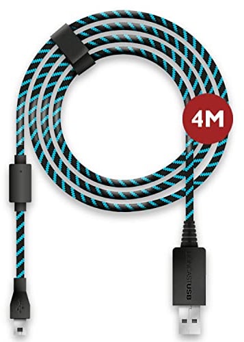 Lioncast 4m Ladekabel/USB-Kabel/Controller Ladekabel / PS4 Kabel Controller/Controllerkabel für PS4 und Xbox One X, schwarz/blau Micro-USB