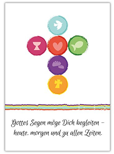 Kartenkaufrausch Gottes Segen möge Dich begleiten - heute, morgen und zu allen Zeiten fröhliche Glückwunsch Grußkarte mit modernen christlichen Symbolen • Grußkarte mit Umschlag