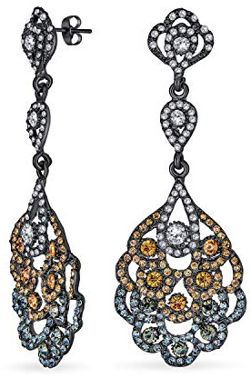 Boucles D'Oreilles De Style Vintage Pour Mariage, Longue Fleur En Dentelle Rose, Noire Et Blanche, Avec Cristal, Pour Le Bal De Fin D'Année Lustre Pour Les Femmes, Plaqué Noir