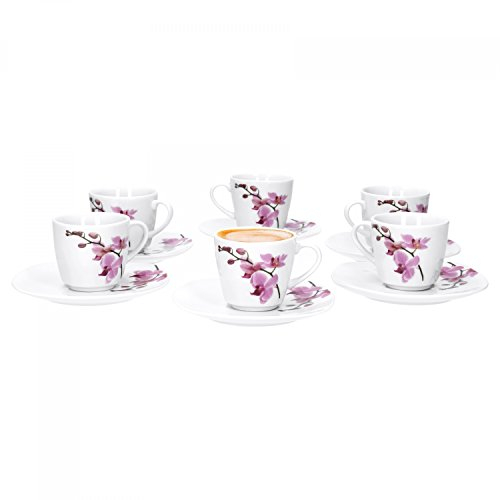 Van Well Kyoto Service à vaisselle Orchidée - Plusieurs sets disponibles Lot de 6 tasses à expresso + soucoupes