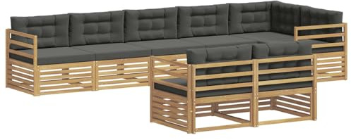 vidaXL Outdoor-Sofagarnitur 8 pcs Weiß und Anthrazit Polyester, Akazienmöbel, modernes Sofa-Set für den Außenbereich, Gartenliege und modulare Sitzgelegenheit, Flexibler Entspannungsbereich