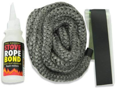 8mm x 2.5m PD Black Rope and 50ml Adhesive/Glue for Woodburner Stove Oven Door Glass