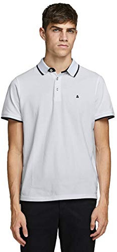 Jack & Jones Men's Jjepaulos Polo Ss Noos Polo Shirt, White, M