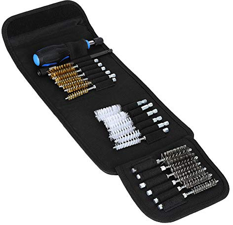 Wire Brush Cleaning Kit, 20Pcs Hex Wire Brush Set 1/4 Hex Shank Extension Rod Stainless Steel Brass Nylon Brush, Cleaning & Decarbonising Brush Set with a Black Storage Bag