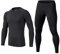 BUYKUD Men's Long Sleeve Base Layer Compression Athletic Underwear Shirt Tights Top & Bottom Set, XL, Black