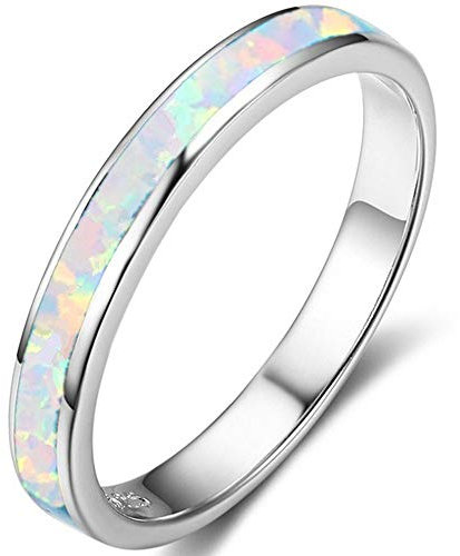JUDE Ehering Edelstahl Feueropal Inaly Halbe Ewigkeit Ring, Metall, Opal