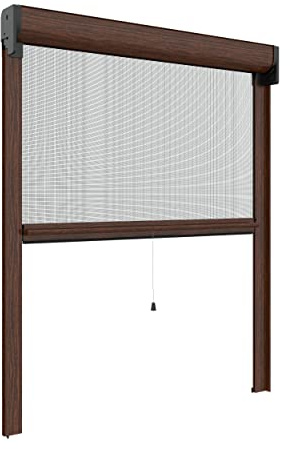 Zanzanet Zanzariera verticale 50 mm per finestre su misura personalizzabile a molla antivento telaio con profilo robusto e resistente in alluminio Made in Italy Noce Scuro