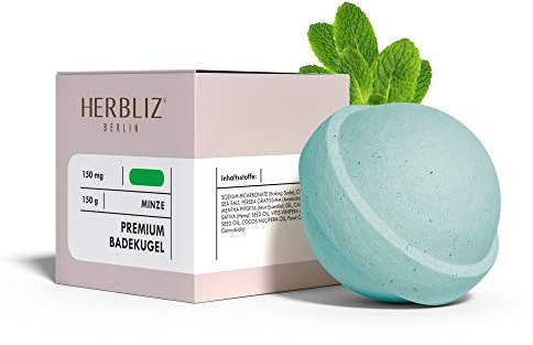 HERBLIZ Badebombe Minze mit 150mg CBD | Badekugeln Badeset | Entspannungsbad Basenbad Badezusatz | Perfektes Wellness Geschenke Set für Frauen | Badeperlen Badepralinen Bath Bomb Badeschaum Baden