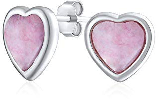 Romantic Gemstone Heart Shaped Stud Earrings: Women Teens, .925 Sterling Silver, Bezel Set Light Pink Quartz, For Girlfriend