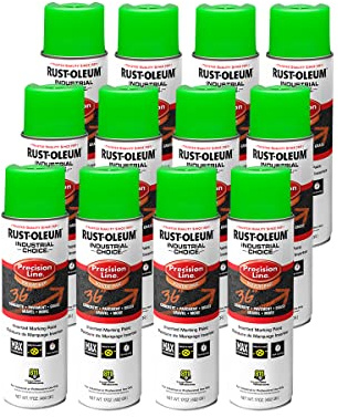 Rust-Oleum 203023-12PK Industrial Choice Inverted Solvent-Based Marking Spray Paint, 17 Oz, Fluorescent Green, 12 Pack
