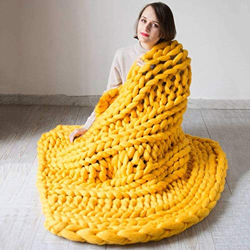 MANG Handgefertigtes Gestrickte Decke Grobe Strickdecke Chunky Wolldecke Grob Strick-Kuscheldecke Weiche Tagesdecke Werfen, 80 × 100cm