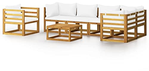 vidaXL Akazienholz Massiv Gartenmöbel 7-TLG. mit Auflagen Creme Sofa Lounge Garten Garnitur Gartenset Sitzgruppe Sitzgarnitur Gartensofa