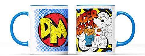 WillowGifts Danger Mouse Mug - Superhero TV Show Kids Cartoon Classic Comic Funny Joke Super Ceramic Handle Idea Heavy Duty Handle Dishwasher and Microwave Safe (Blue Handle)