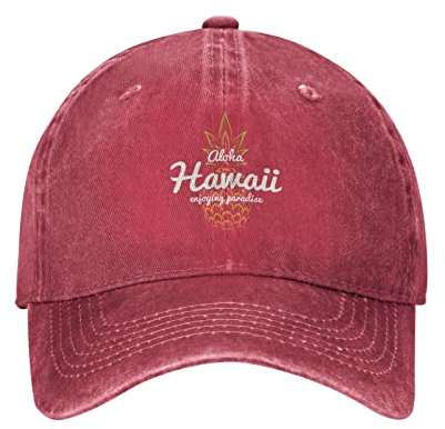 VunKo Lustige Ananas Hawaii Vintage Distressed Einstellbare Washed Denim Herren Dad Trucker Hut Baseball Ball Cap für Männer, Rot/Ausflug, einfarbig (Getaway Solids), Einheitsgre
