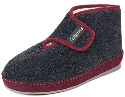 SCHAWOS Damen Filz Hausschuh 2060 warm gefüttert Schurwolle Klettverschluss Hausstiefel (Anthrazit, Numeric_41)