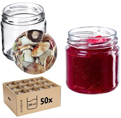KADAX 50er Set Einmachgläser 200 ml mit Twist-Off Deckel Ø 66 mm – Dickwandige, luftdichte Dessertgläser, spülmaschinenfest, ideal für Marmelade & Eingemachtes
