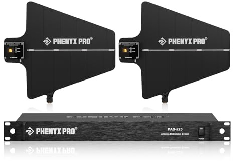 Phenyx Pro PAS-225X UHF Wireless Antenna Distribution System Bundle, Active Directional Receivers w/ 8 Outputs + 2 Cascade Ports, 160ft Long Coverage, Wireless Mic Antenna for Stages and Live Shows