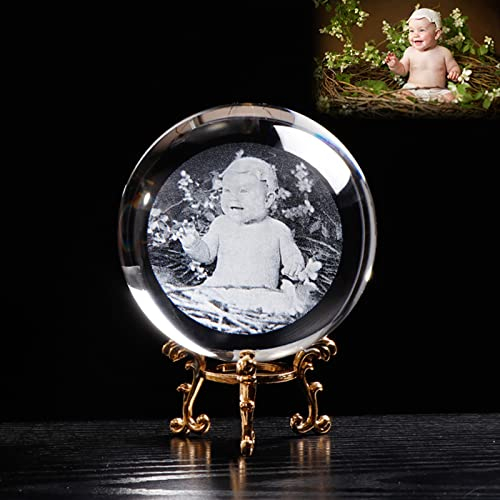 Xingfa Bola de Fotos de Cristal Personalizada Con Láser 2D - Base Dorada Incluida - Regalo Único para Cumpleaños