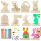 Hasen aus Holz zum Bemalen,Ostern Basteln Holz,10 Stück DIY Osterhase Deko,Osterhase Holzhuhn Holzeier, mit Bunte Mini Pompons,Kulleraugen und Bemaltes Set,für Kinder Ostern Bastelzubehör Dekorationen