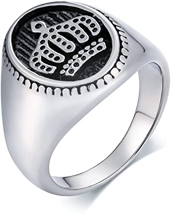 Whoiy Silberring Herren, Männer Ring Set 20mm Edelstahl Siegelring Krone Oval Ringgröße 60 (19.1) Gravierbar
