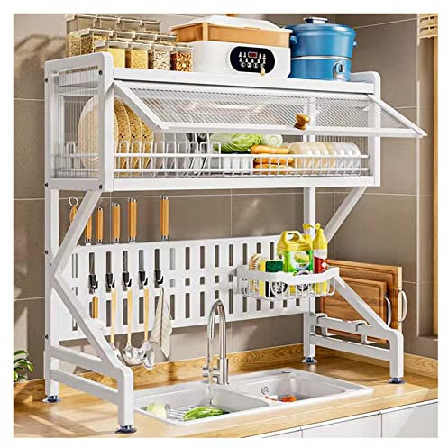 Étagère De Séchage De Vaisselle Au - Dessus De L'évier, Rangement De Comptoir De Cuisine Au - Dessus De L'évier Étagère Crochet avec Porte D'armoire (Color : Blanc, S : 85x30x80cm)