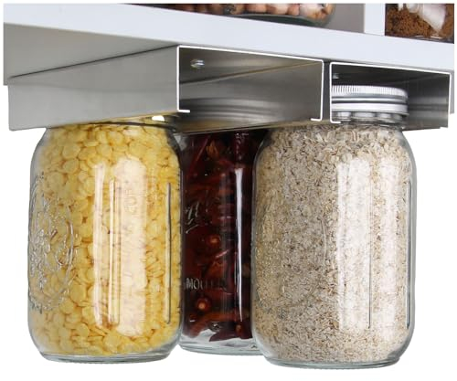 Mason Jars Rack Under Cabinet, Mason Jar Organizer for Food Storage, Canning Jar Holder Under Kitchen Shelf, Mason Jars Hanger Brackets for 4oz, 8oz, 12oz, 16oz, 24oz, 32oz, 64oz (2 Pack-Wide Mouth)