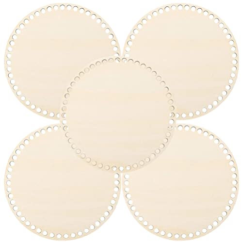FOMIYES 5 StüCk Runde HolzböDen Zum HäKeln, Taschenboden FüR Diy KöRbe, 15cm Durchmesser, Holzbasis Mit LöChern FüR Strick- Und HäKelprojekte
