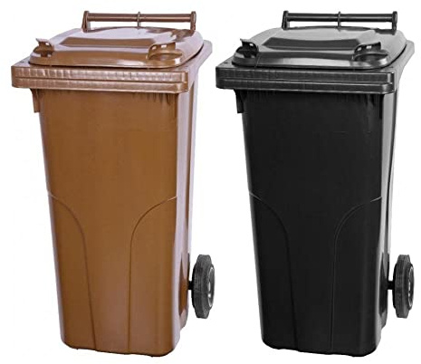 PROREGAL SuperSparSet 2x 2-Rad-Mülltonne MGB | HDPE-Kunststoff | 120 Liter | Braun & Grau/Schwarz | Mülltonne, Müllgroßbehälter, Mülleimer, Abfalltonne, Müllbehälter, Universaltonne