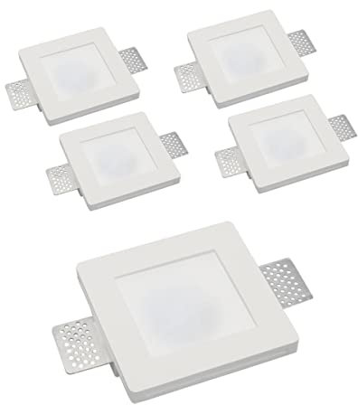 Eurekaled - 5 pezzi Portafaretto da Incasso in Gesso CERAMICO Quadrato slim con Vetro per cartongesso per GU10 12x12x3cm - A scomparsa totale